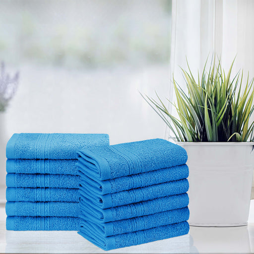 Cotton Eco Friendly 12 Piece Solid Face Towel Set - AsterBlue