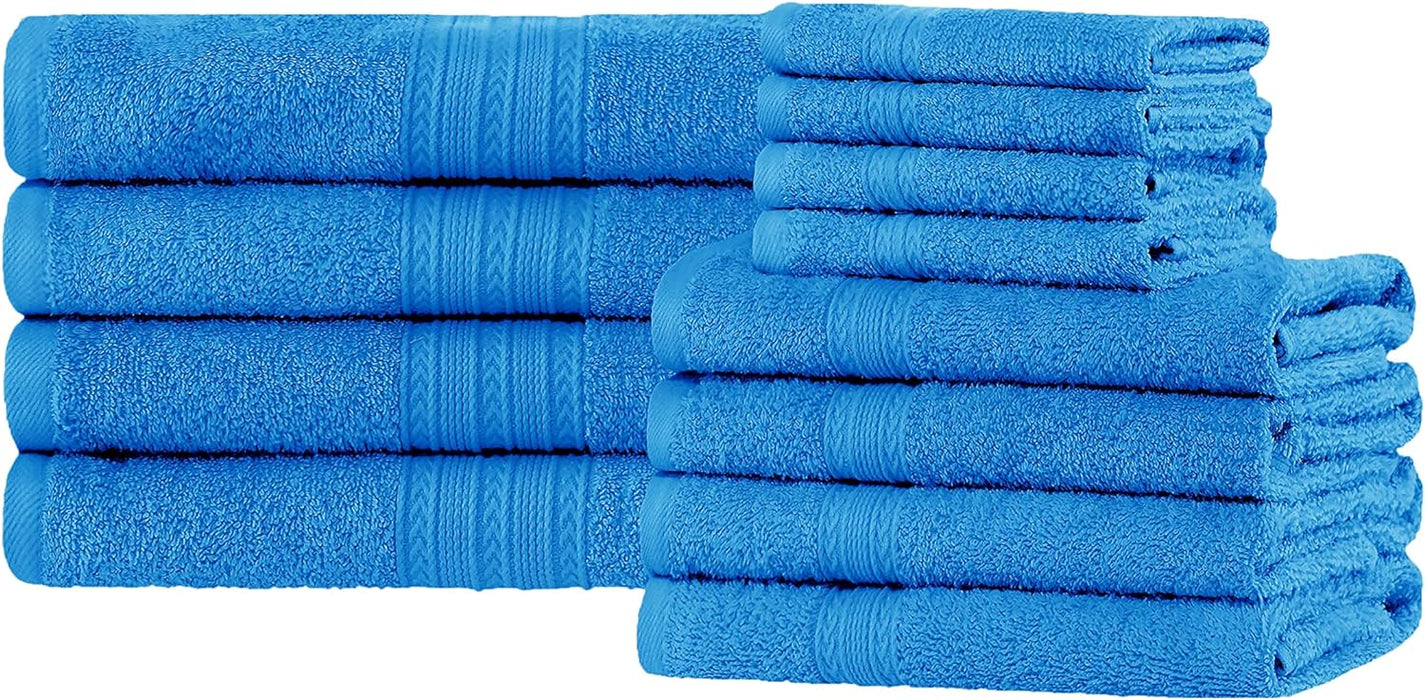 Cotton Eco Friendly Solid 12 Piece Towel Set - AsterBlue
