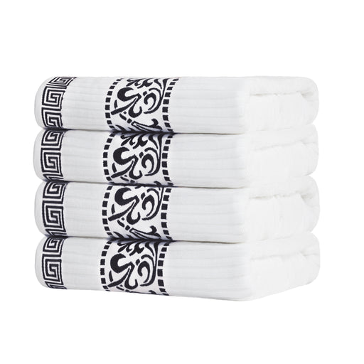 Athens Cotton Greek Scroll and Floral 4 Piece Assorted Bath Towel Set - White/Black