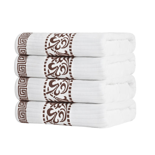 Athens Cotton Greek Scroll and Floral 4 Piece Assorted Bath Towel Set - White/ Chocolate