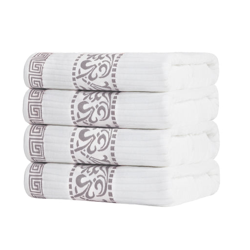 Athens Cotton Greek Scroll and Floral 4 Piece Assorted Bath Towel Set - White/ Chrome