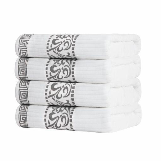 Athens Cotton Greek Scroll and Floral 4 Piece Assorted Bath Towel Set - White/ Grey