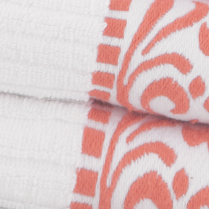 Athens Cotton Greek Scroll and Floral 4 Piece Assorted Bath Towel Set - Ivory/Coral