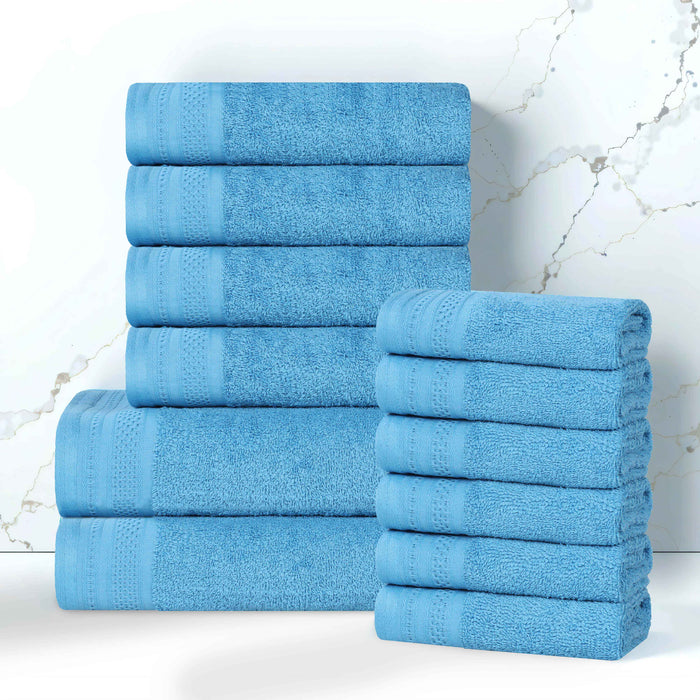 Honeycomb Textured Waffle Border Luxury Cotton 12 Piece Towel Set