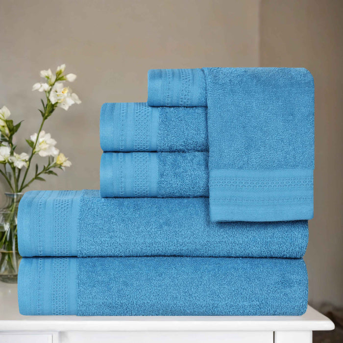 Honeycomb Textured Waffle Border Luxury Cotton 6 Piece Towel Set