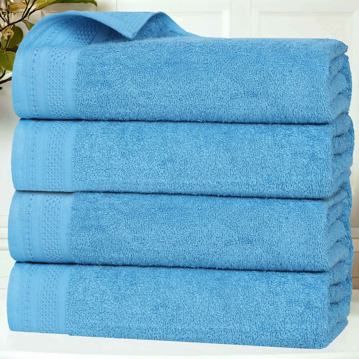 Honeycomb Textured Waffle Border Luxury Cotton Bath Towels, Set of 4