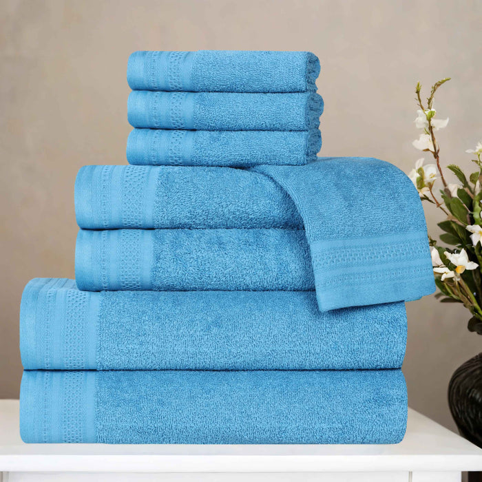 Honeycomb Textured Waffle Border Luxury Cotton 8 Piece Towel Set