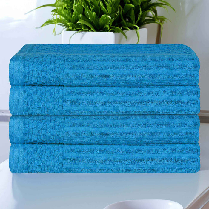 Soho Ribbed Textured Cotton Ultra-Absorbent Bath Towel Set of 4 - Azure