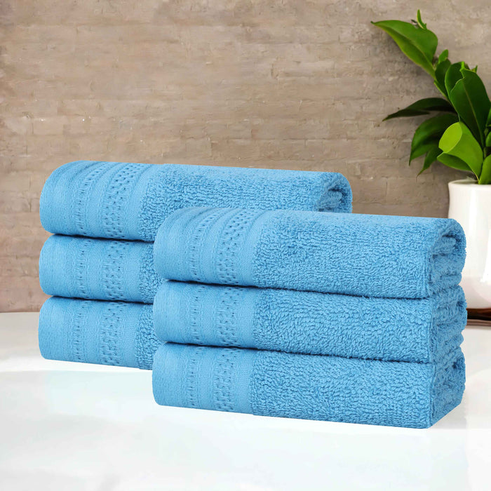 Honeycomb Textured Waffle Border Luxury Cotton Face Towels, Set of 6