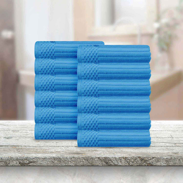 Soho Ribbed Textured Cotton Ultra-Absorbent Face Towel (Set of 12) - Azure
