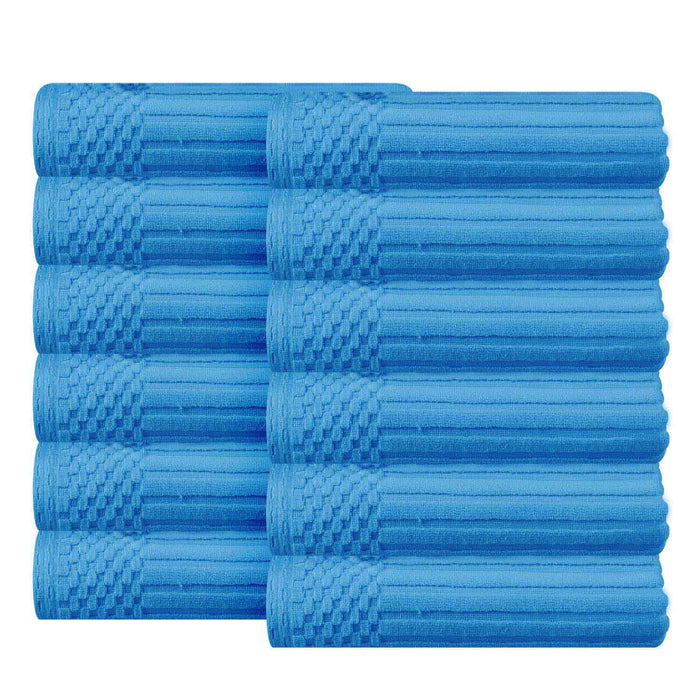 Soho Ribbed Textured Cotton Ultra-Absorbent Face Towel (Set of 12) - Azure