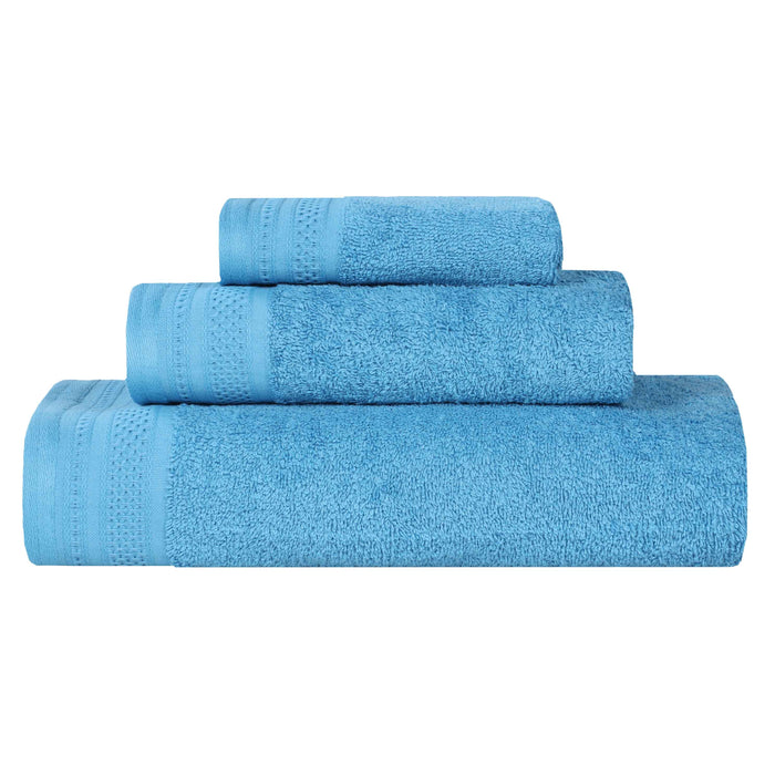 Honeycomb Textured Waffle Border Luxury Cotton 3 Piece Towel Set