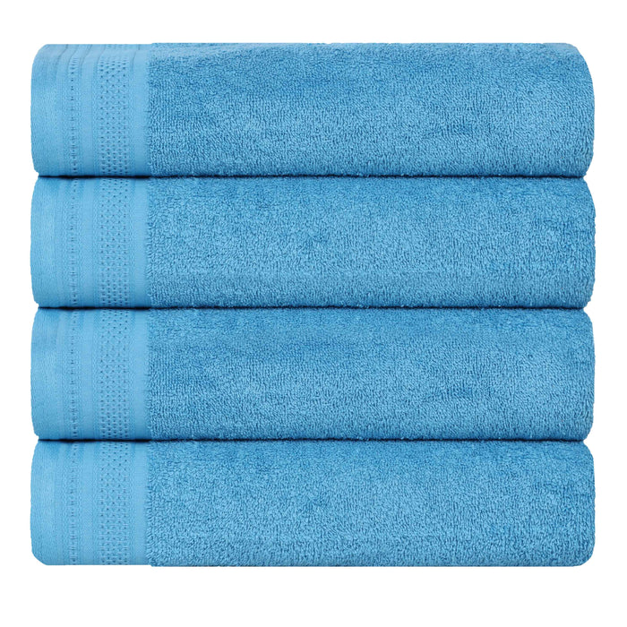 Honeycomb Textured Waffle Border Luxury Cotton Bath Towels, Set of 4