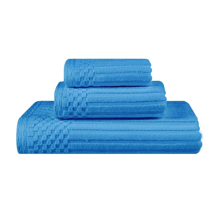 Soho Ribbed Textured Cotton Ultra-Absorbent 3-Piece Assorted Towel Set - Azure
