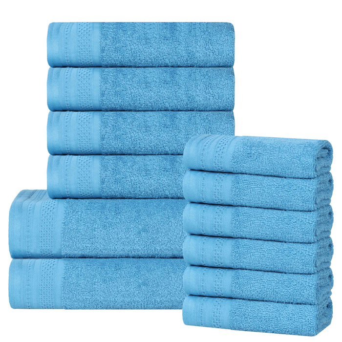 Honeycomb Textured Waffle Border Luxury Cotton 12 Piece Towel Set