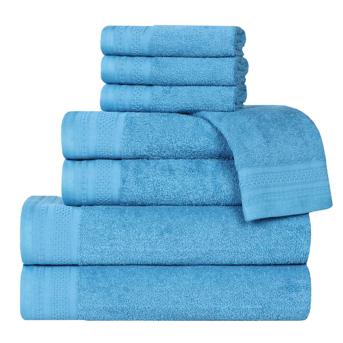 Honeycomb Textured Waffle Border Luxury Cotton 8 Piece Towel Set