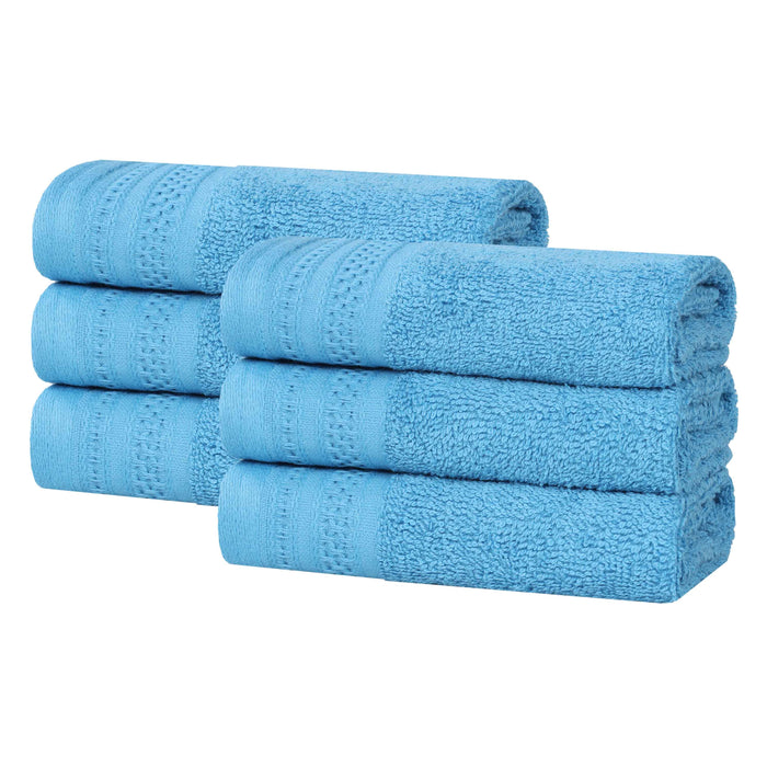 Honeycomb Textured Waffle Border Luxury Cotton Face Towels, Set of 6