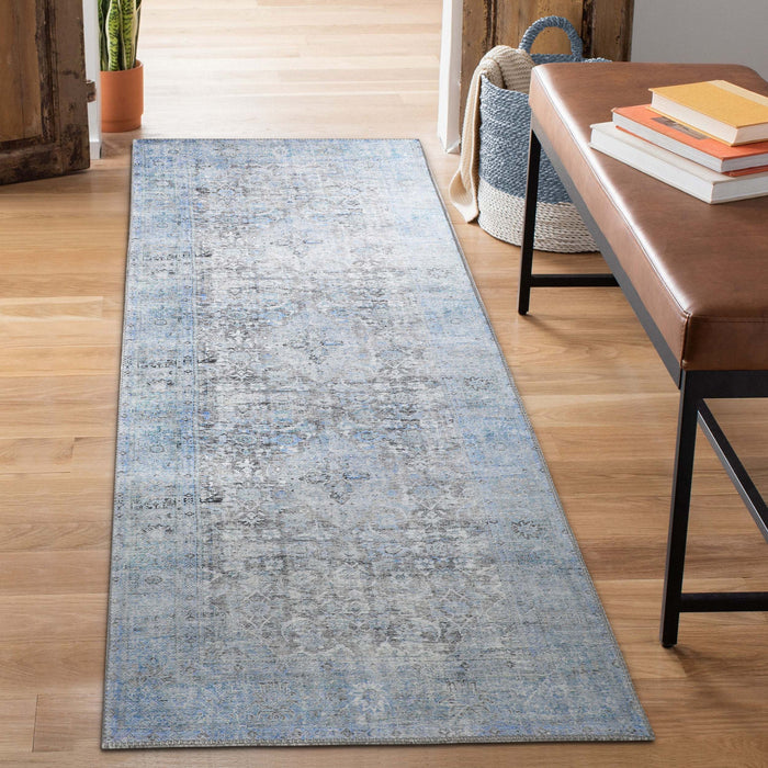 Huda Distressed Rustic Oriental Medallion Indoor Area Rug Or Runner - Azure