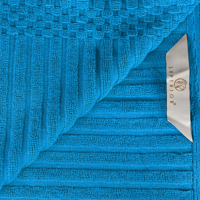 Soho Ribbed Textured Cotton Ultra-Absorbent Bath Sheet / Bath Towel Set - Azure