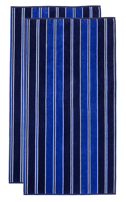 Aquast Stripe Cotton Oversized 2 Piece Beach Towel Set - Blue