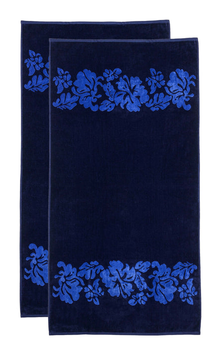 Floral Oversized Cotton 2 Piece Beach Towel Set - Blue