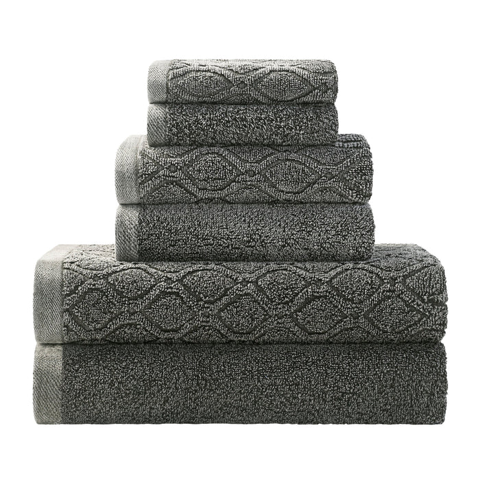 Cadleigh 100% Cotton Towel Set, 550 GSM, Jacquard and Solid Combo, 6-Pieced