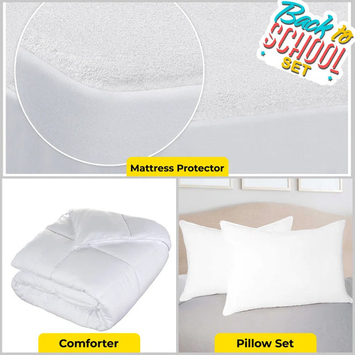 Comforter Mattress Standard Pillows Queen Bedding Set  - White