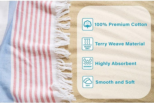 Coastal Resort Stripe Fouta 4 Piece Beach Towel with Tassels - BakedApple