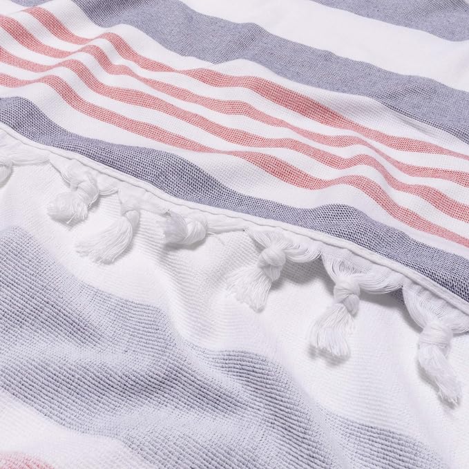 Coastal Resort Stripe Fouta 2 Piece Beach Towel with Tassels - BakedApple