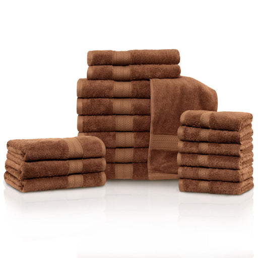 Ultra-Soft Rayon from Bamboo Cotton Blend 18 Piece Towel Set - Cocoa