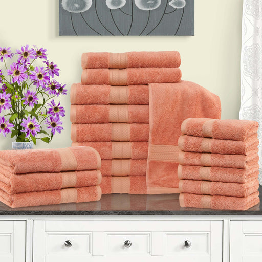 Ultra-Soft Rayon from Bamboo Cotton Blend 18 Piece Towel Set - Salmon
