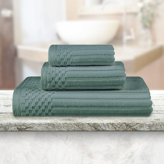 Soho Ribbed Textured Cotton Ultra-Absorbent 3-Piece Assorted Towel Set - Basil