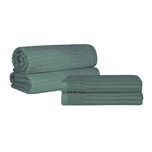 Soho Ribbed Textured Cotton Ultra-Absorbent Bath Sheet / Bath Towel Set - Basil