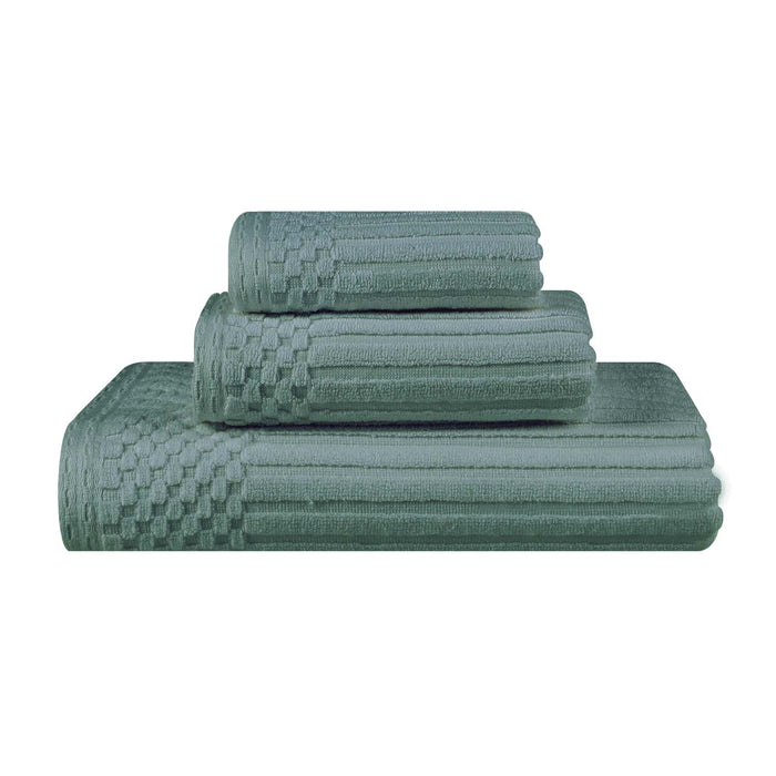 Soho Ribbed Textured Cotton Ultra-Absorbent 3-Piece Assorted Towel Set - Basil