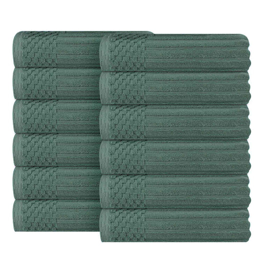 Soho Ribbed Textured Cotton Ultra-Absorbent Face Towel (Set of 12) - Basil
