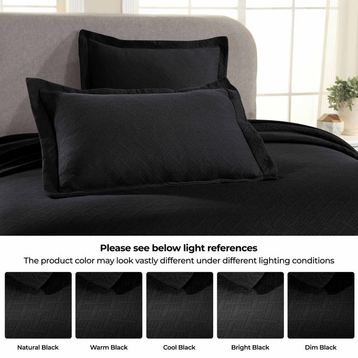 Basket Weave Matelasse Cotton Bedspread Set -  Black