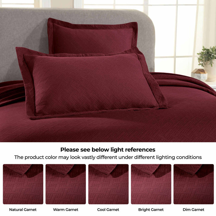 Basket Weave Matelasse Cotton Bedspread Set -  Garnet