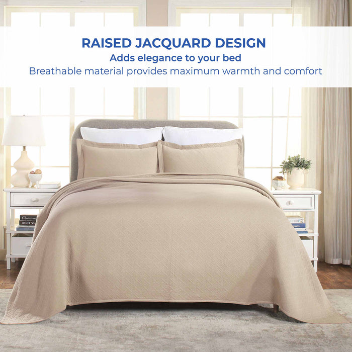 Basket Weave Matelasse Cotton Bedspread Set -  Linen