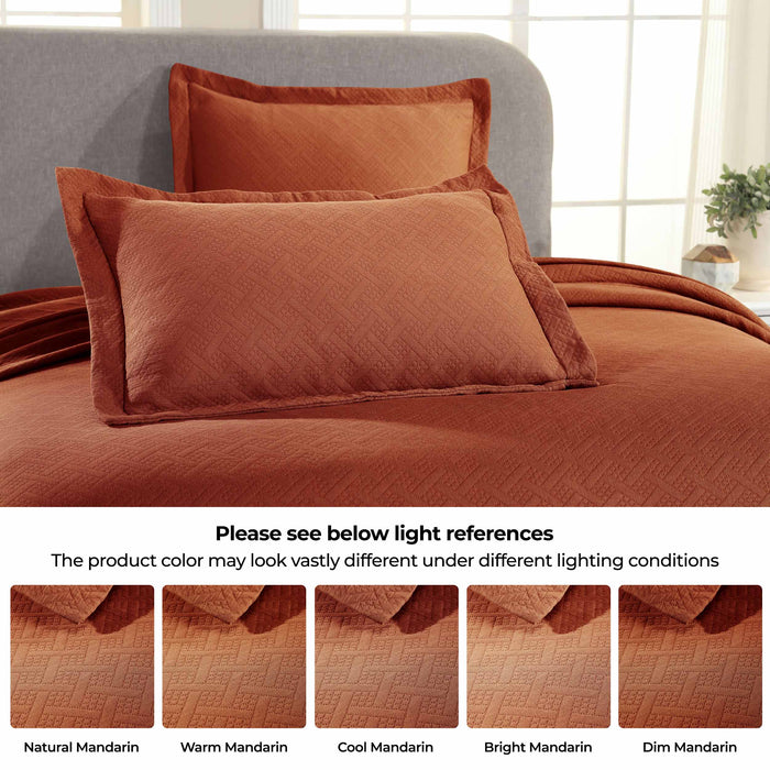 Basket Weave Matelasse Cotton Bedspread Set -  Mandarin