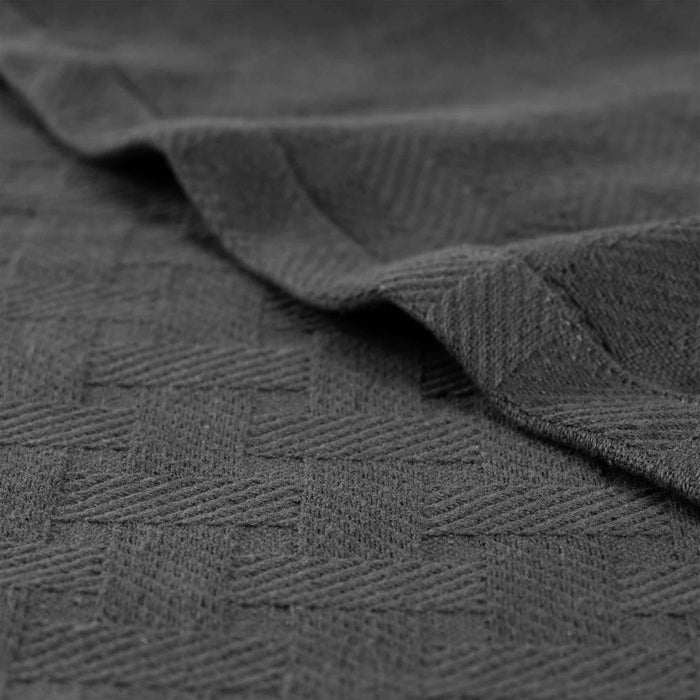 Basketweave All Season Cotton Bed Blanket & Sofa Throw - Charcoal