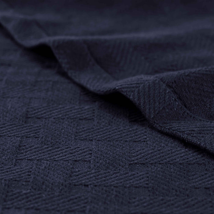 Basketweave All Season Cotton Bed Blanket & Sofa Throw - Navy Blue