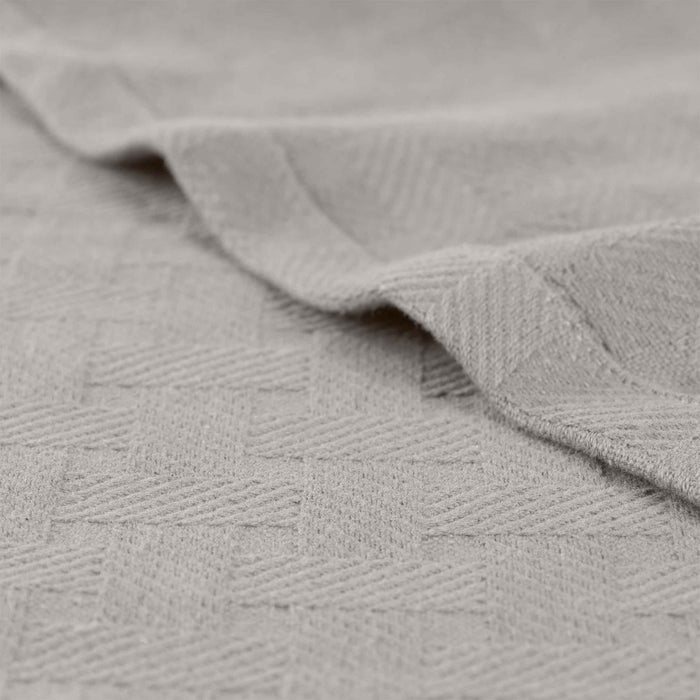 Basketweave All Season Cotton Bed Blanket & Sofa Throw - Silver 