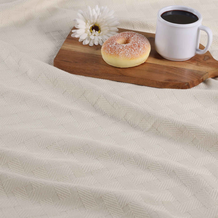 Basketweave All Season Cotton Bed Blanket & Sofa Throw - Ivory