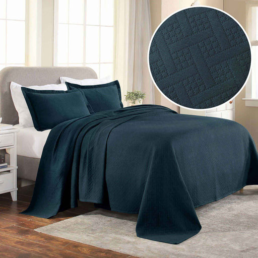 Basket Weave Matelasse Cotton Bedspread Set -  DeepSea