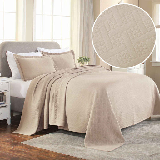 Basket Weave Matelasse Cotton Bedspread Set -  Linen