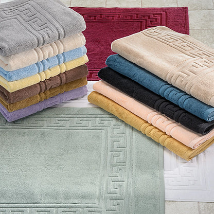Cotton 2 Piece Greek Key Border Super Absorbent Bath Mat Set - Blue Nile Mills