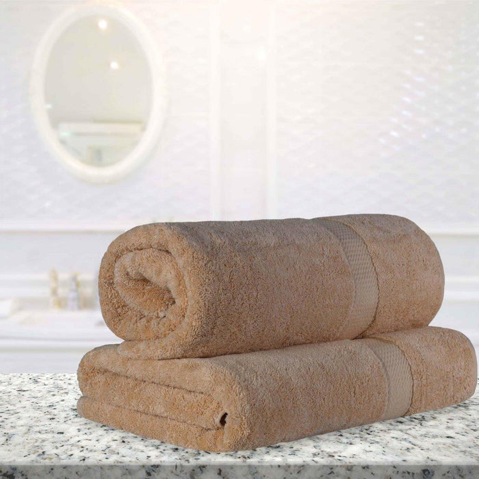 Egyptian Cotton Pile Plush Heavyweight Absorbent Bath Sheet Set of 2 - Latte