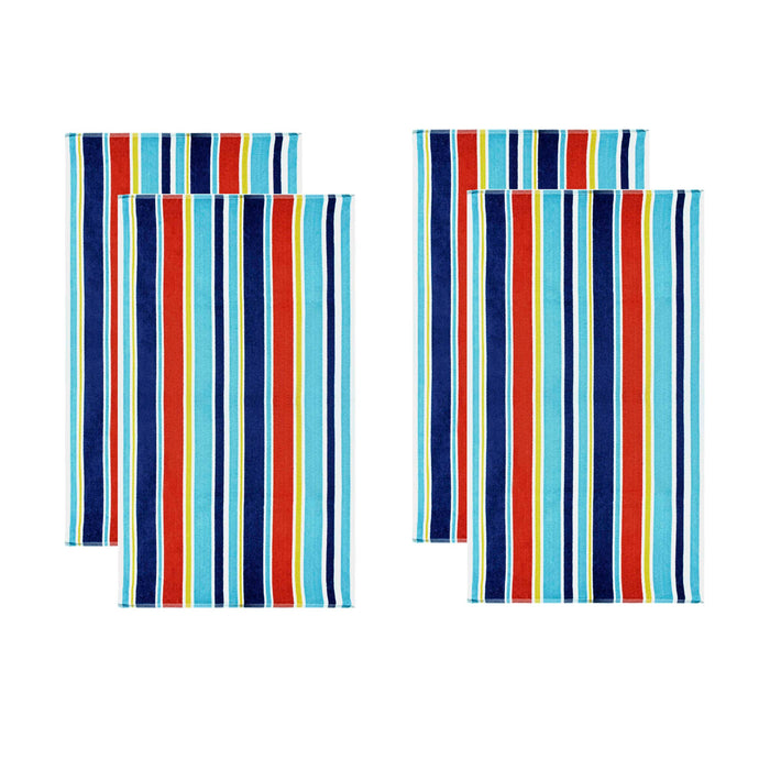 Oceana Stripe Oversized Cotton 4 Piece Beach Towel Set - Blue