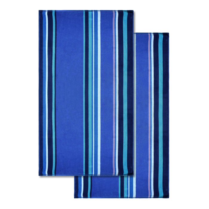 Seafina Oversized Cotton 2 Piece Beach Towel Set - NavyBlue