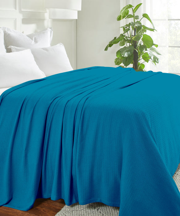 Textured Cotton Weave Solid Waffle Blanket or Throw - Azure